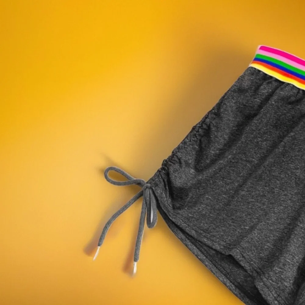 Crop Cami Style Top & Rainbow Lined Ruched Short Loungewear/Nightwear